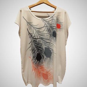 $4 WHEN YOU BUY 2 OR MORE ITEMS - Tunic Feather Cotton T Shirt 1 XL - 2XL